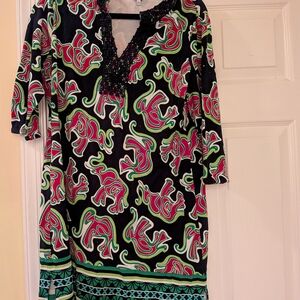 Crown & Ivy Black and Green Patterned Mini Dress